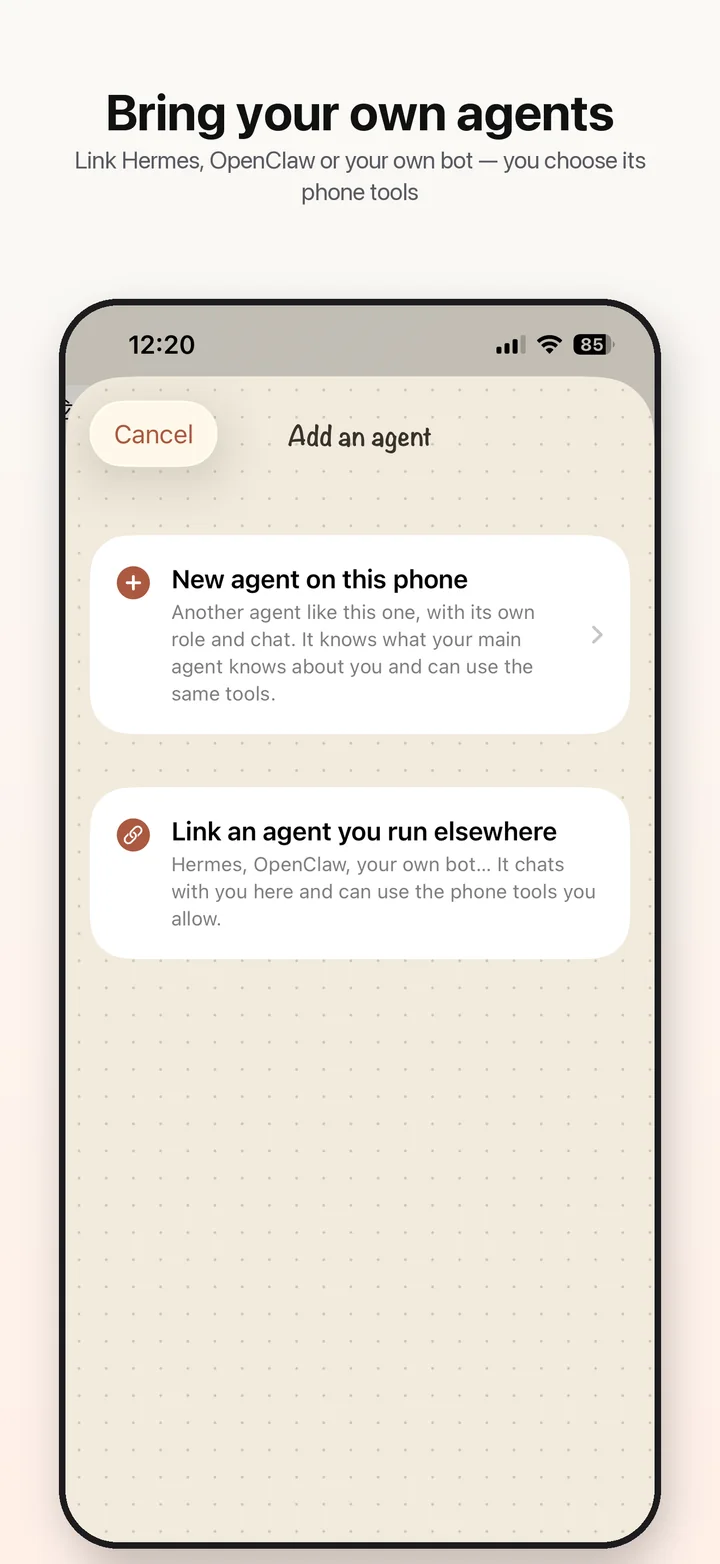 Bring your own agents: add a new agent or link one you run elsewhere